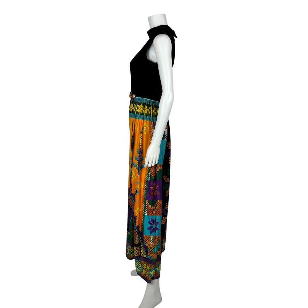 Vintage 60s Jumpsuit Womens XS Multicolored Wide Leg Pants Velvet Hostess Outfit - Picture 8 of 13